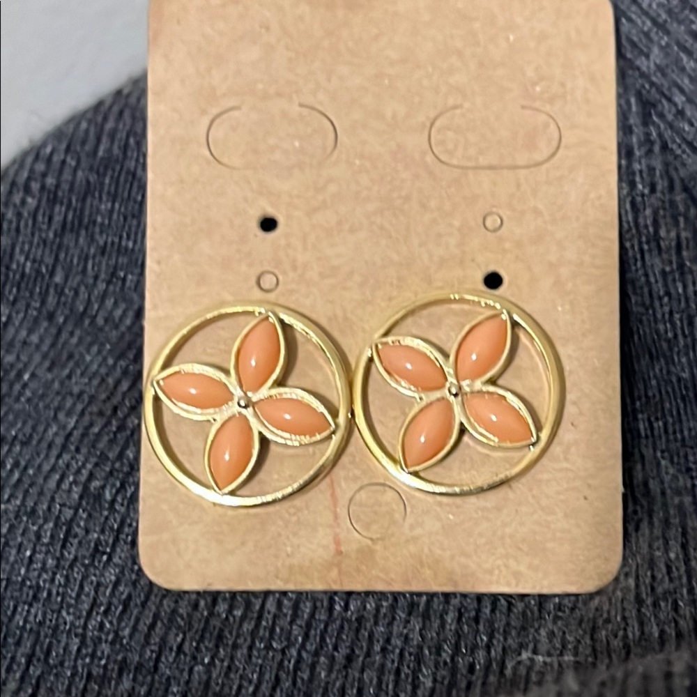 Gold and Peach Floral Earrings